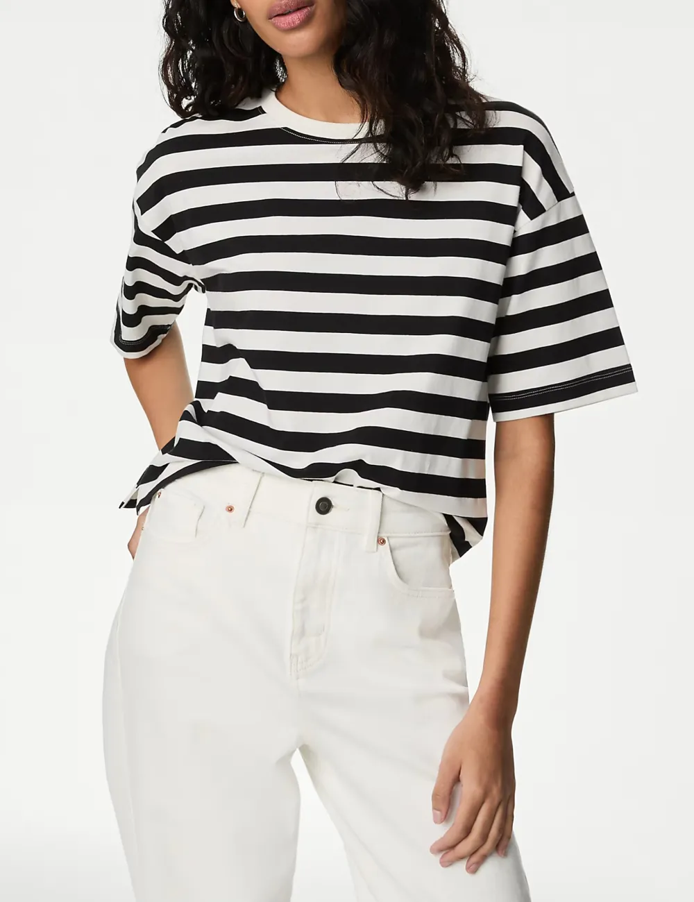 Pure Cotton Striped Boxy T-Shirt