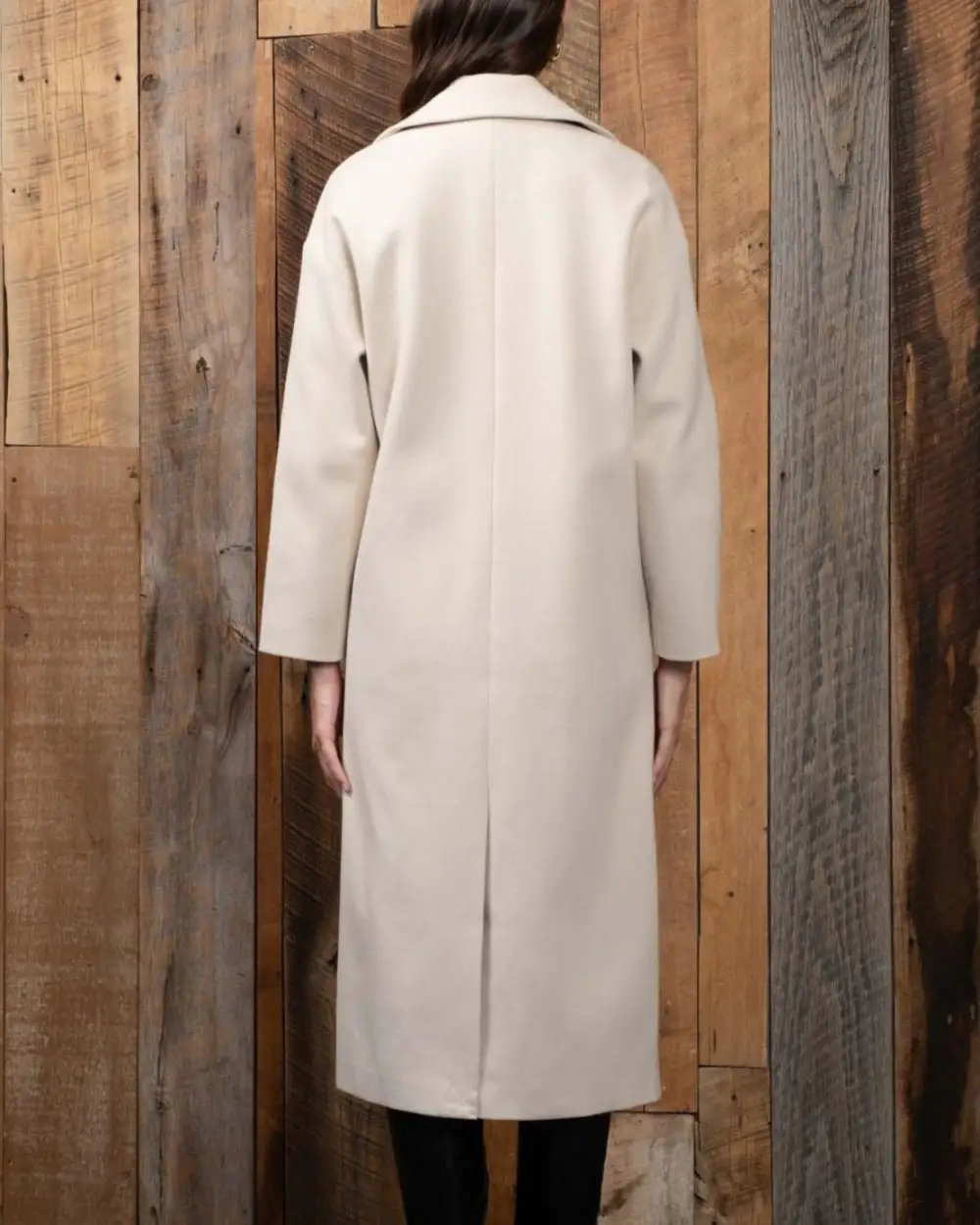 Longline Solid Button Closure Coat - Oatmeal