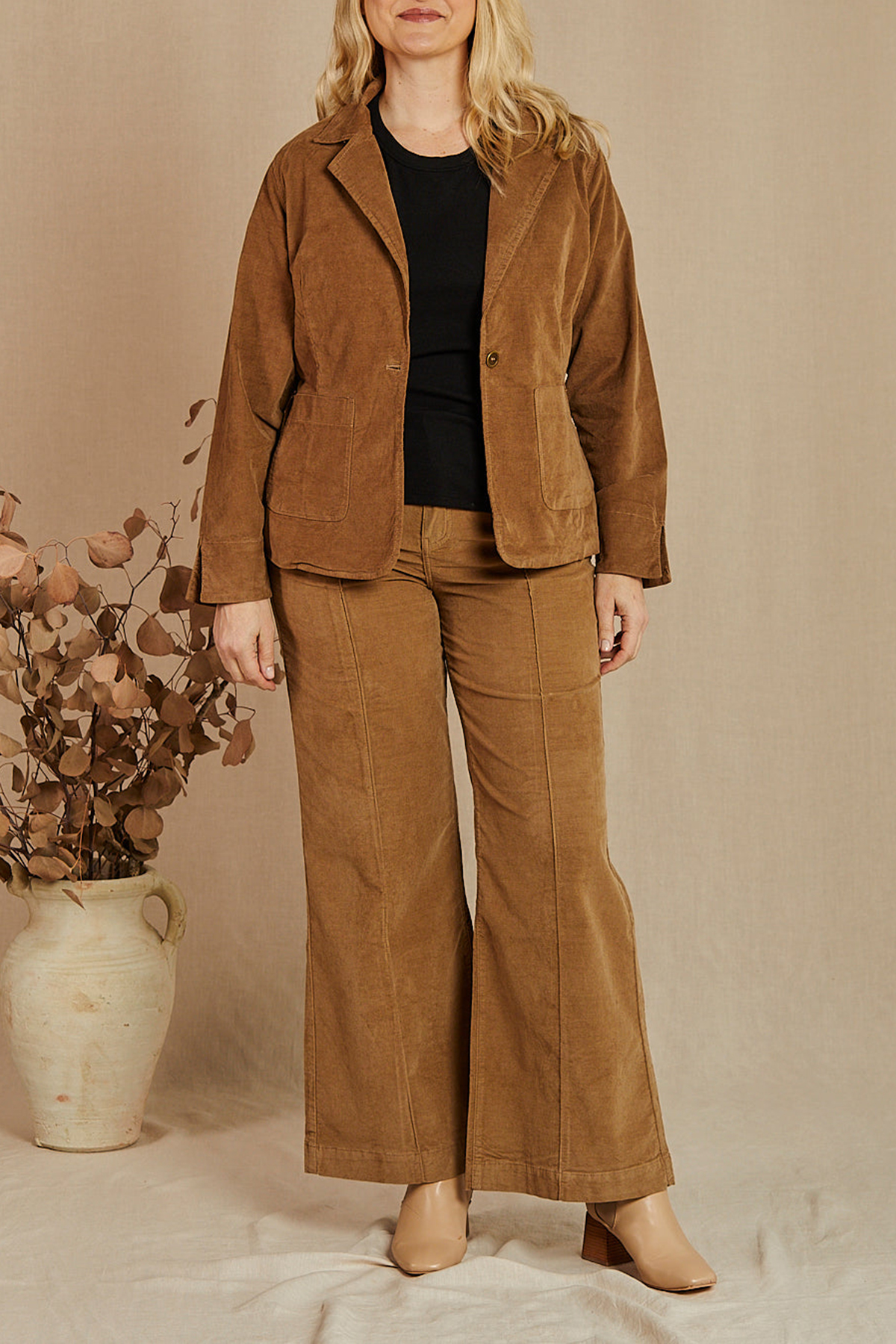 Adrift Wide Leg Brushed Cotton Pant in Camel