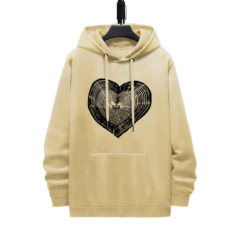 WOOD HEART PATTERN PRINTED HOODIE