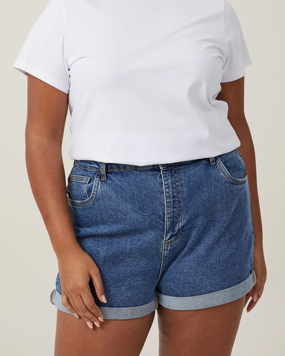 High Rise Classic Stretch Denim Shorts