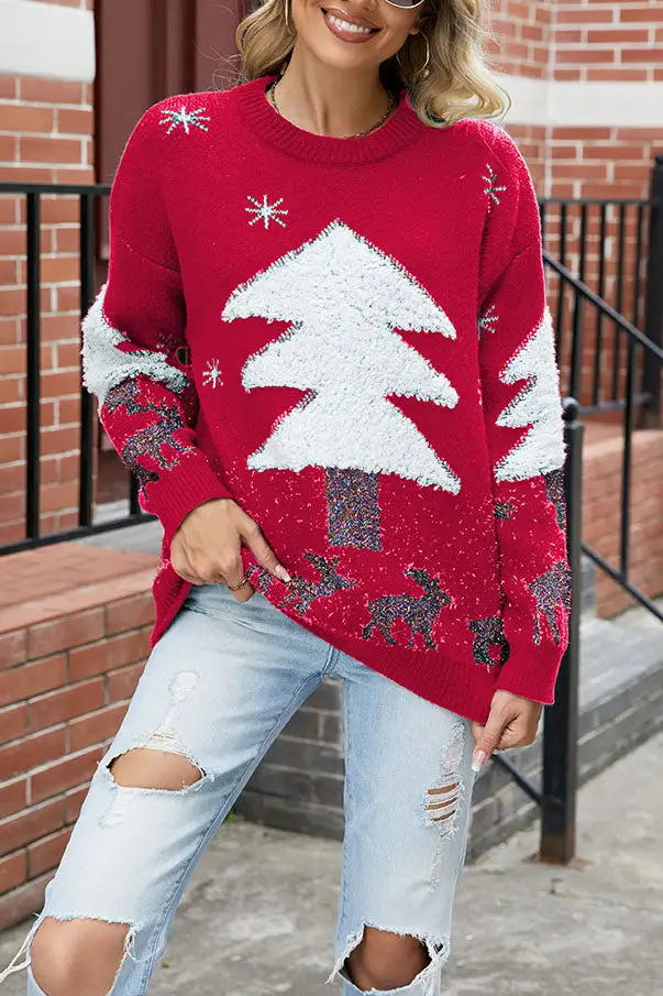 Plush Christmas Tree Pullover Knit Sweater