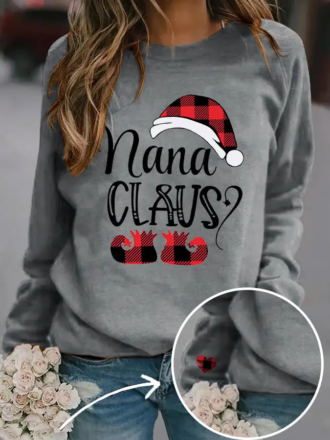 Women's Casual Nana Claus Print Long Sleeve Sweatshirt