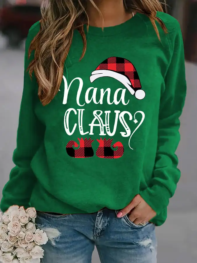 Women's Casual Nana Claus Print Long Sleeve Sweatshirt