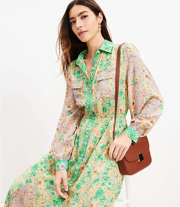 Floral Godet Pocket Shirtdress