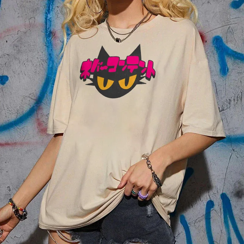 Women's Japanese Cartoon Cat Printed T-shirt