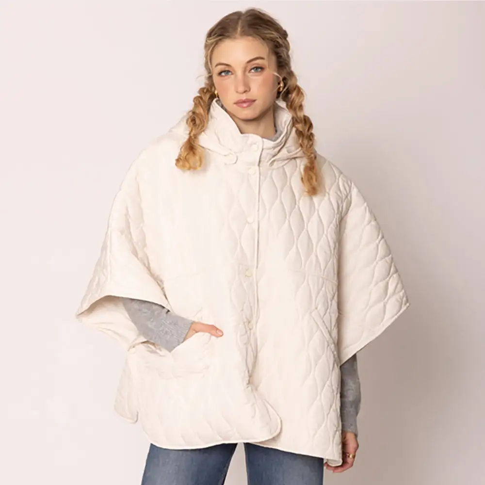 Cocoon Quilted Hooded Cape - Ivory