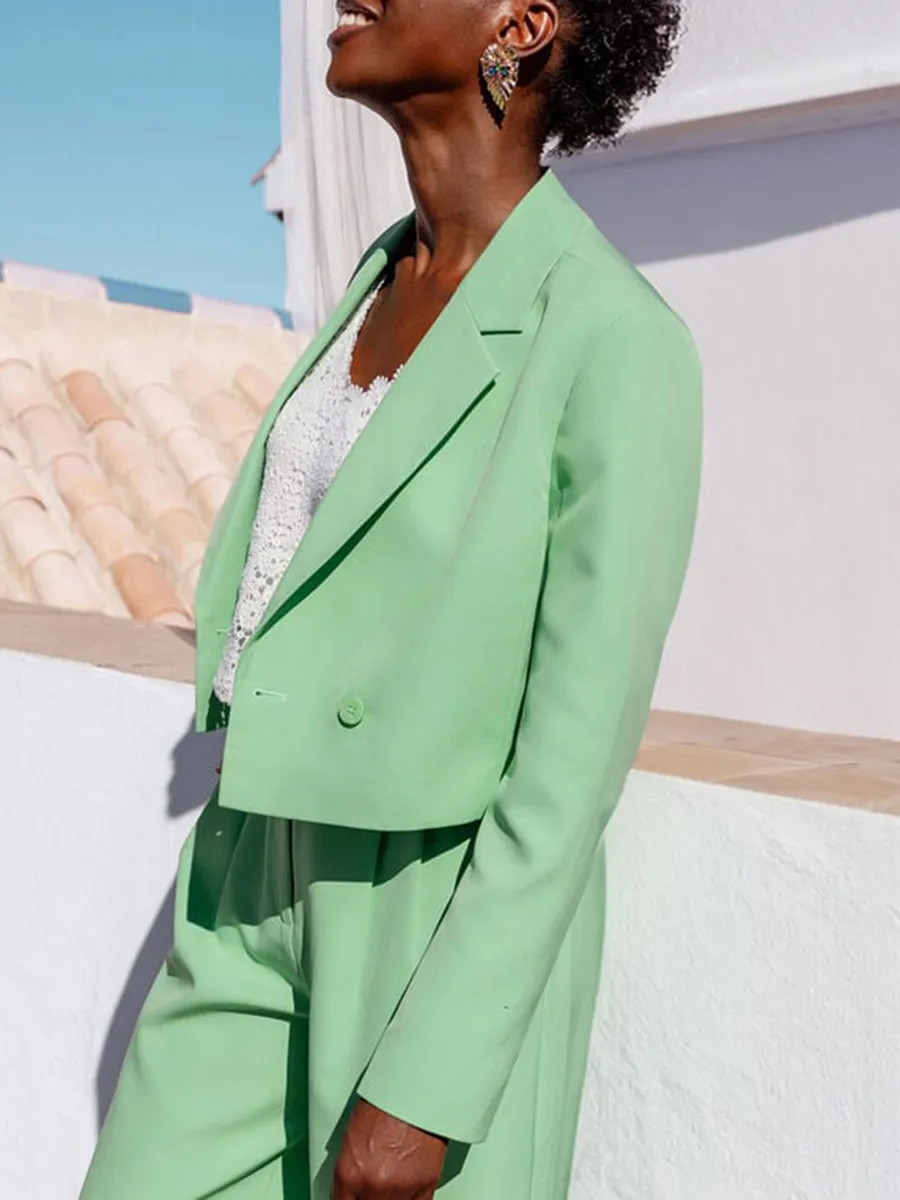 Veste blazer droite courte vert femme