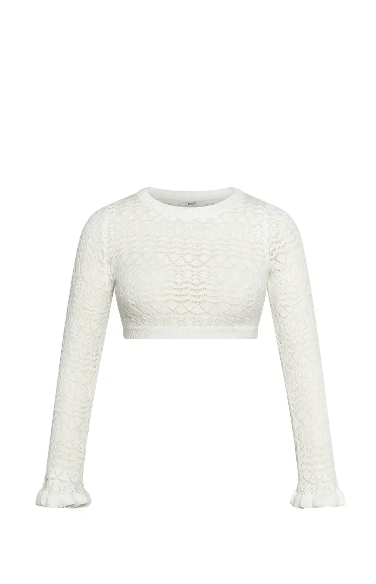 Lorri White Knit Ruffle Top