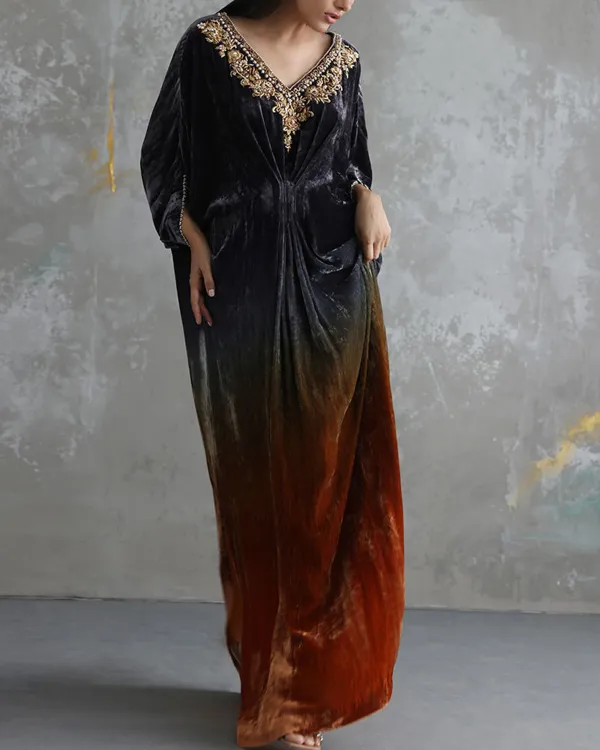 Elegant embroidered velvet kaftan