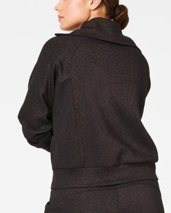 Spanx AirEssentials Shine Half Zip - Very Black Gunmetal