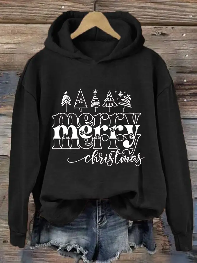 Women's Merry Christmas Christmas Tree Printing Casual Hoodie