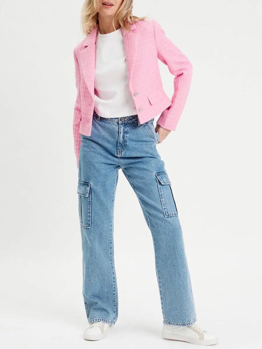 Veste droite boutonnée rose clair femme