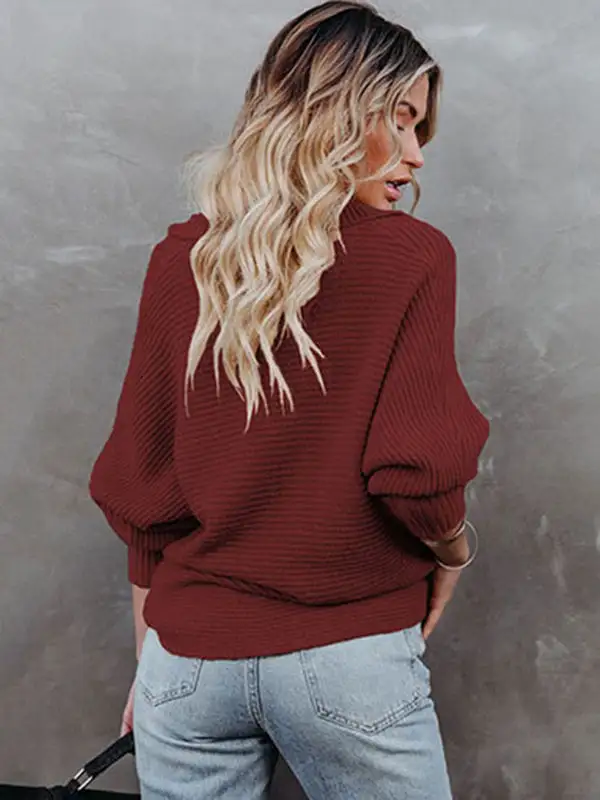 Long Sleeves Solid Color Lapel V-Neck Sweater Tops