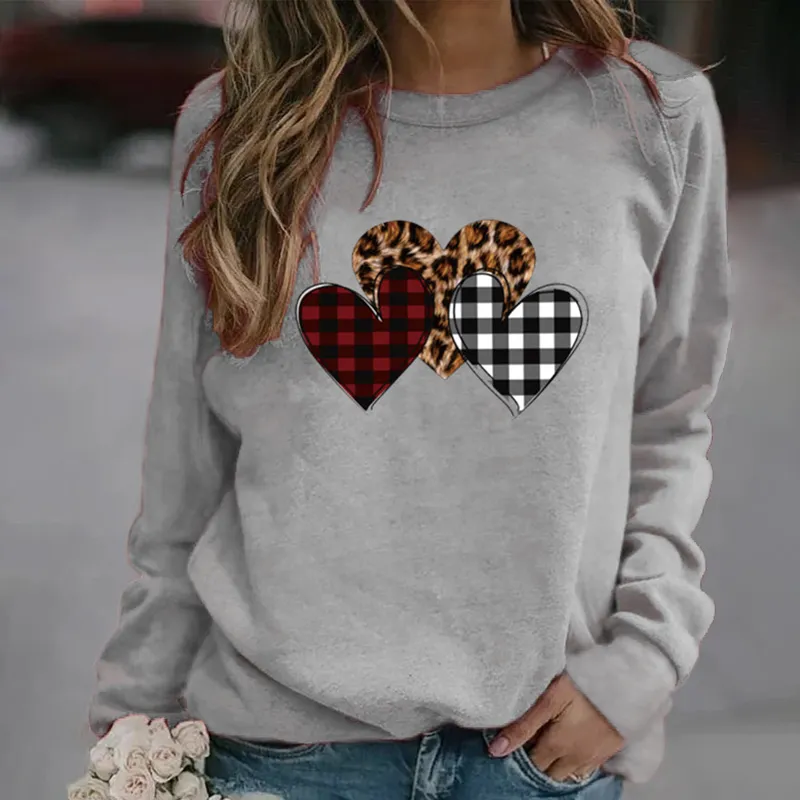 Casual Check Heart Print Sweatshirt