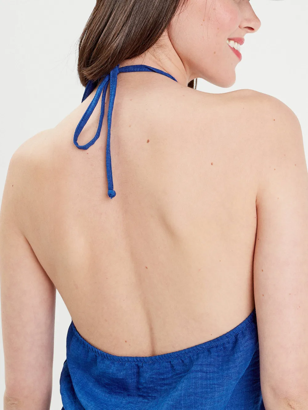 Robe évasée bretelles nouées bleu electrique femme