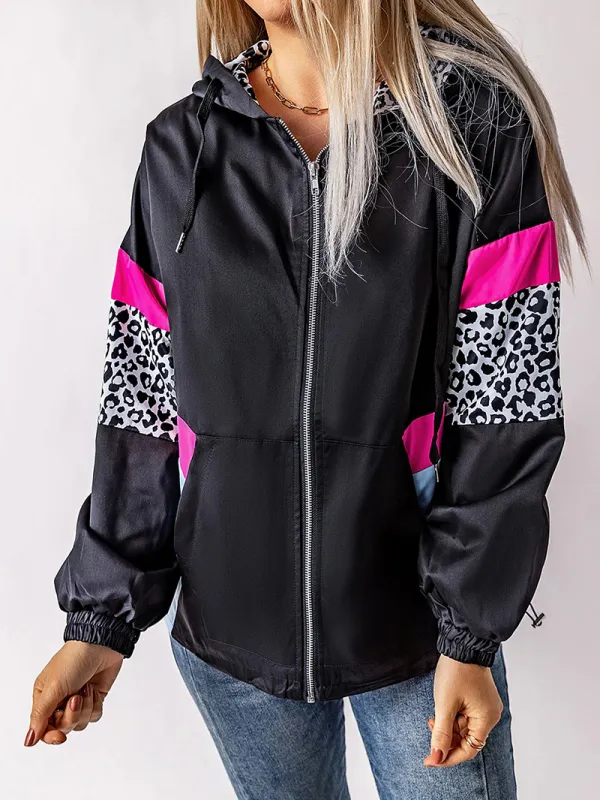 Women's contrasting leopard print zipped jacket