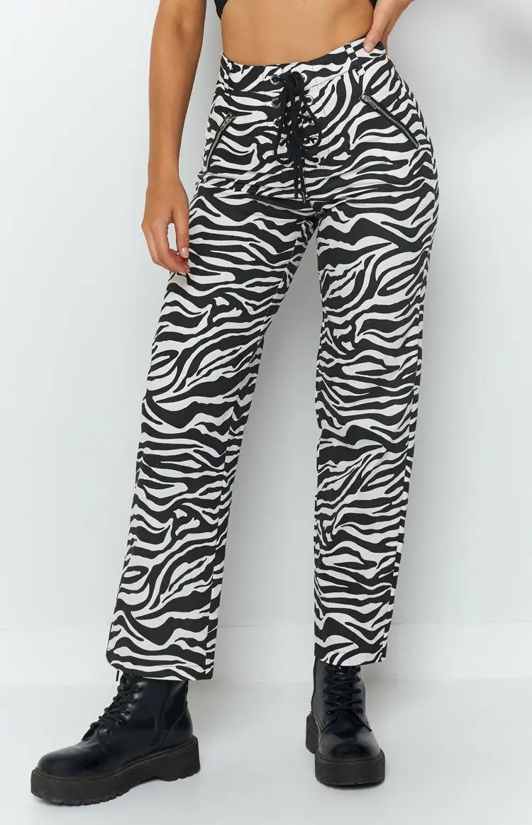 Tiger Lace Up Pants Zebra