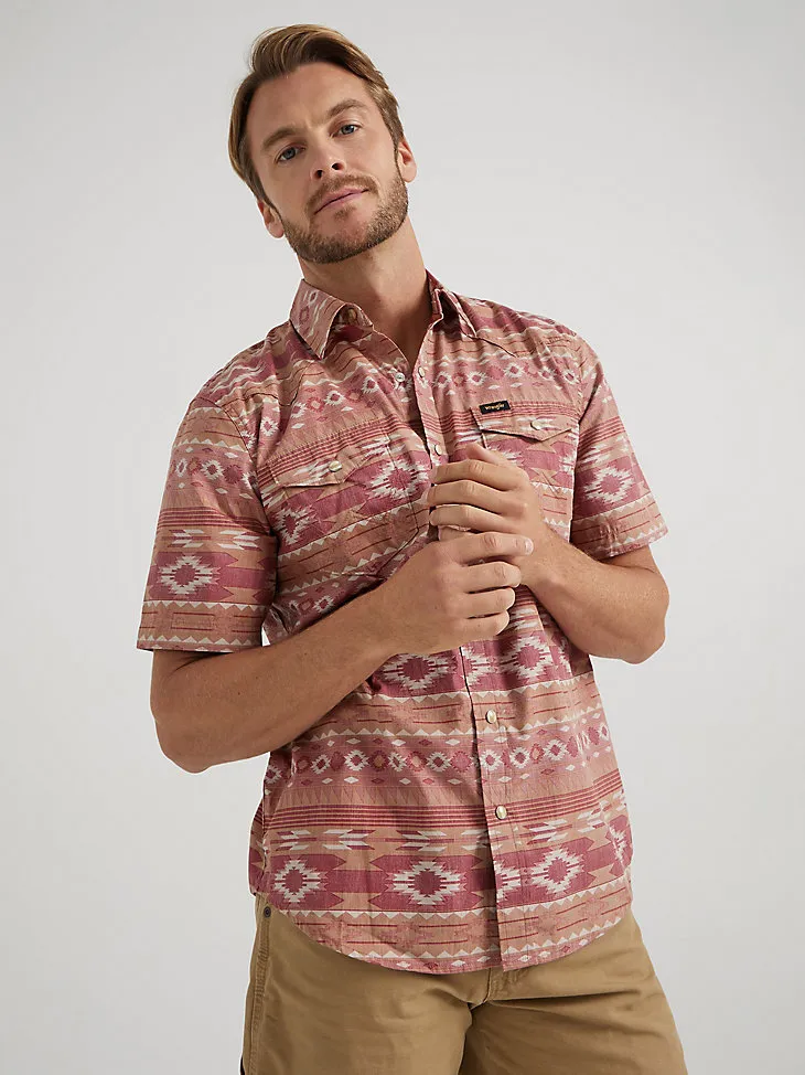 MEN'S SHORT SLEEVE PRINTED SHIRT IN CACTUS COWBOY GREEN