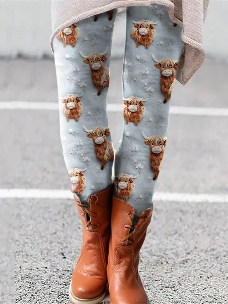 Highland Cow Print Casual Leggings