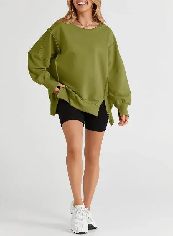 Oversized Reverse Seam Sweatshirt Long Sleeve Crewneck Pullover