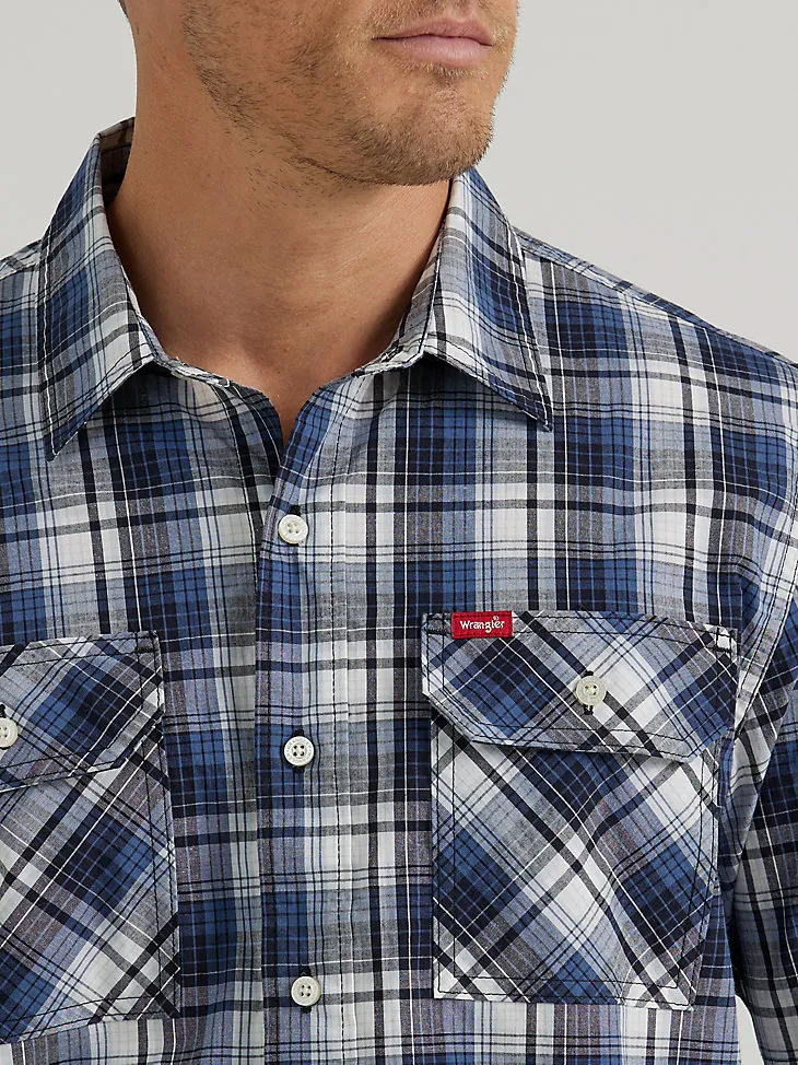 MEN'S RELAXED STRETCH POPLIN PLAID SHIRT IN PEARL BLUE