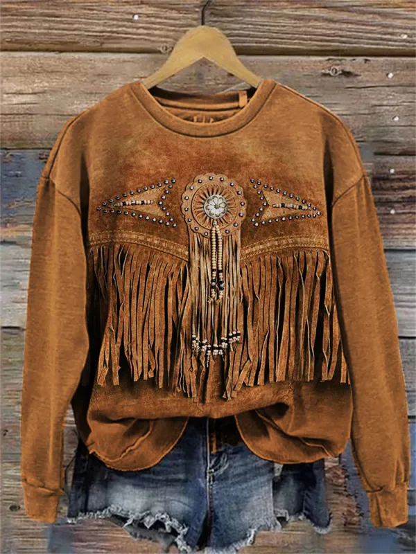 Western Turquoise Leather Art Vintage Sweatshirt