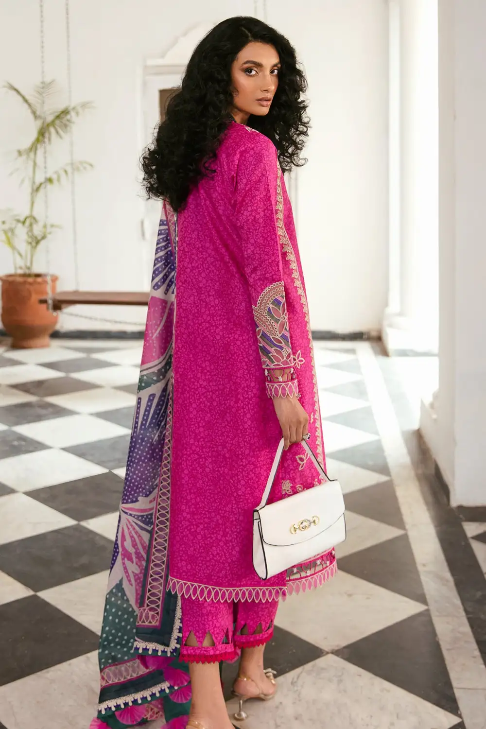 Bright Fuchsia Embroidered Lawn