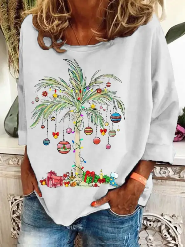 Women's Christmas Palm Tree Print Casual Sweatshirt