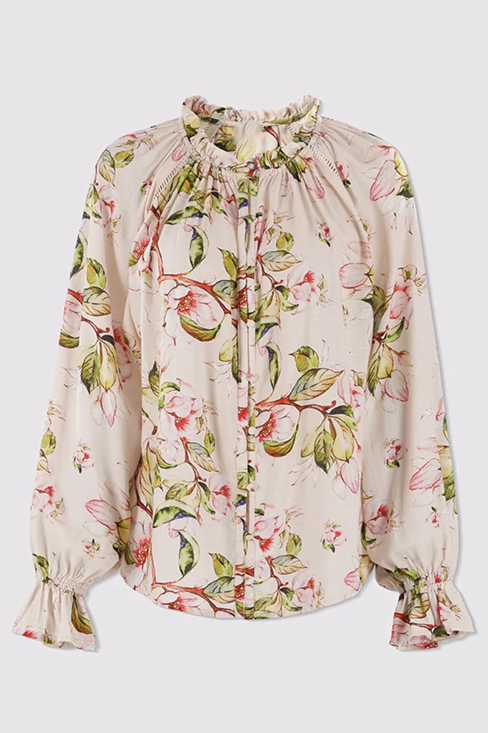 Gossamer Rose Garden Print Lace Insert Blouse