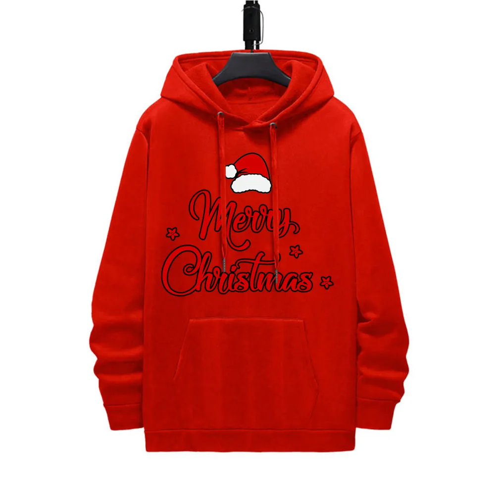 MERRY CHRISTMAS HAT PATTERN PRINTED HOODIE