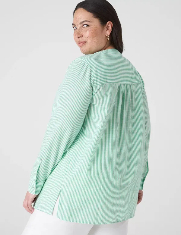 Long-Sleeve Loose Button-Down Top