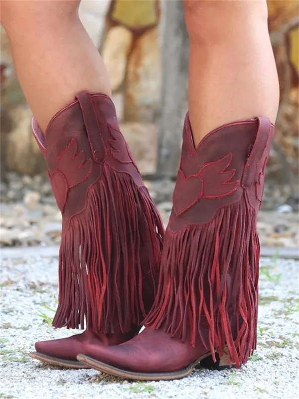 Western Vintage Tassels Cowgirl Boots