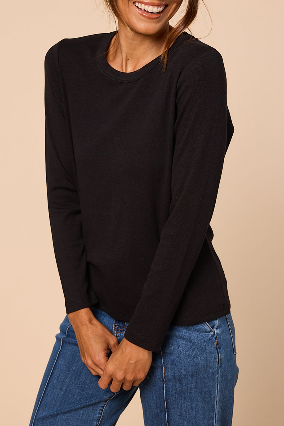 Adrift Ribbed Long Sleeve Tee In Black