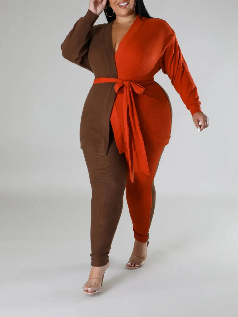 Women'S Casual Color Contrast Long Sleeve Pants Suit