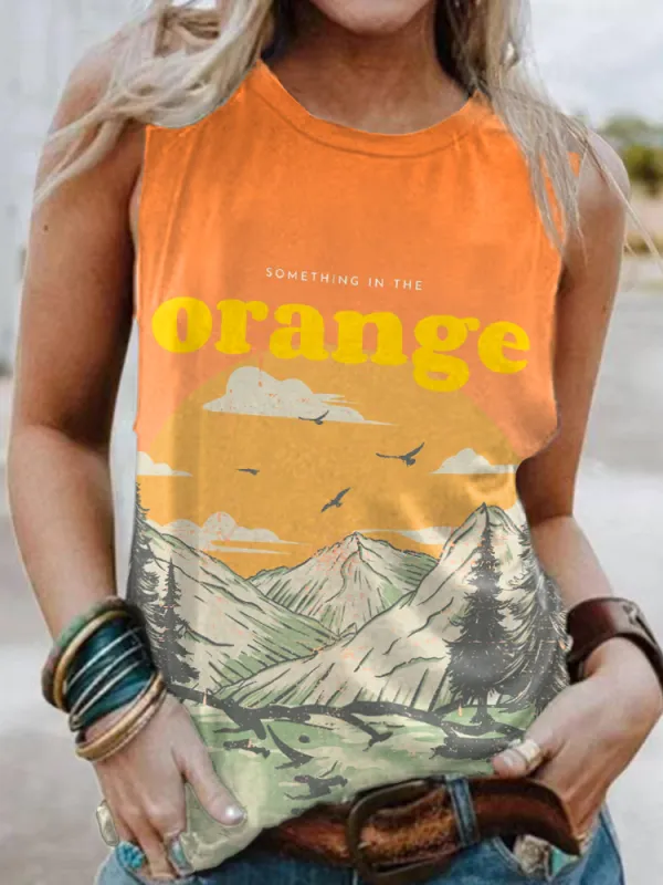 Something In The Orange Print Casual Tank Top