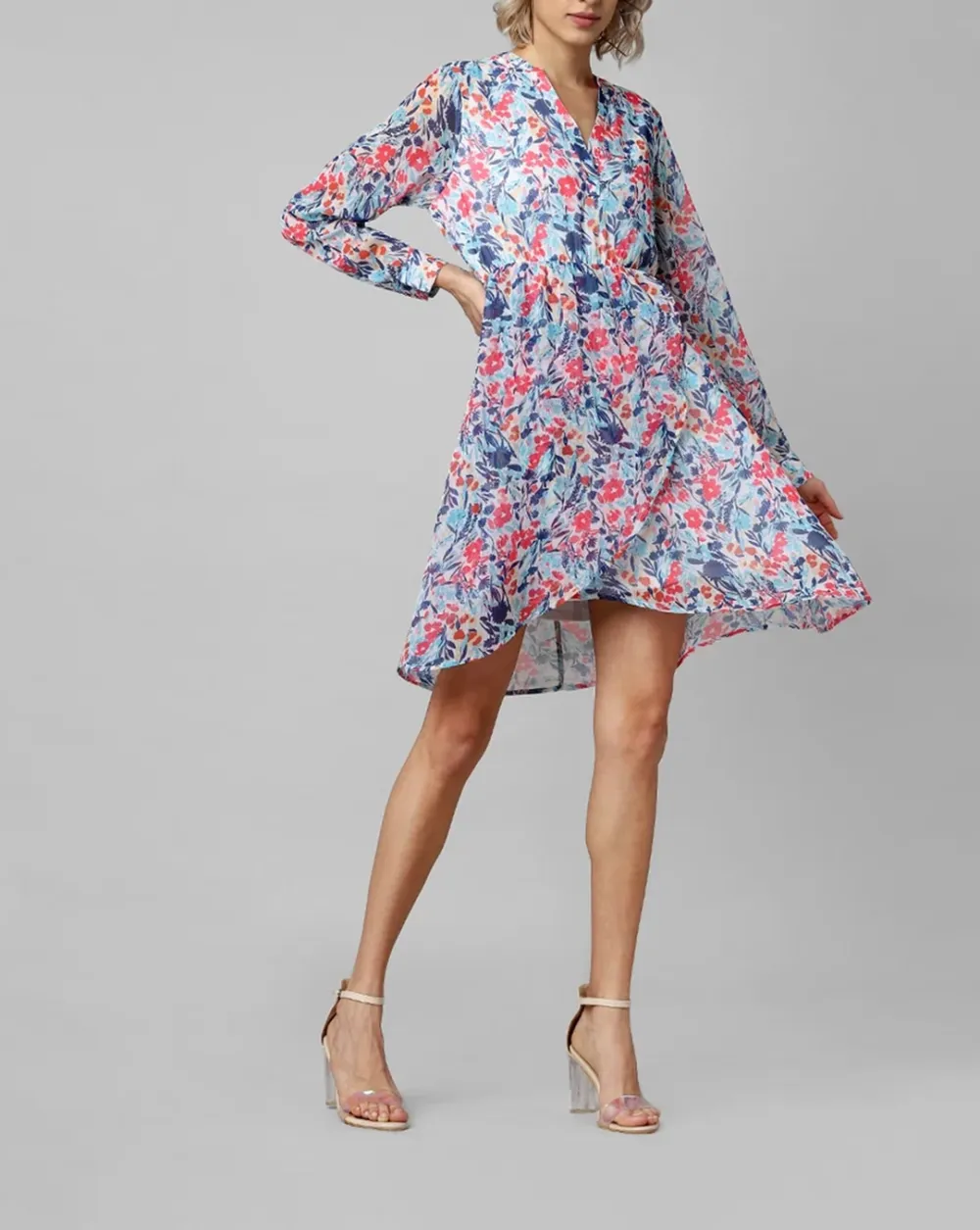 Peach Abstract Print Fit & Flare Dress