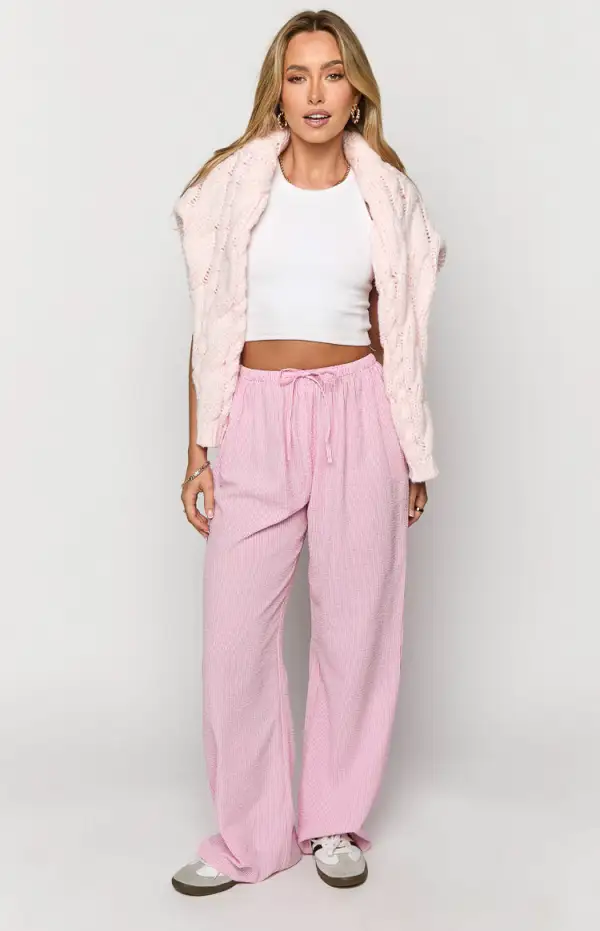 Cici Pink Striped Drawstring Pants