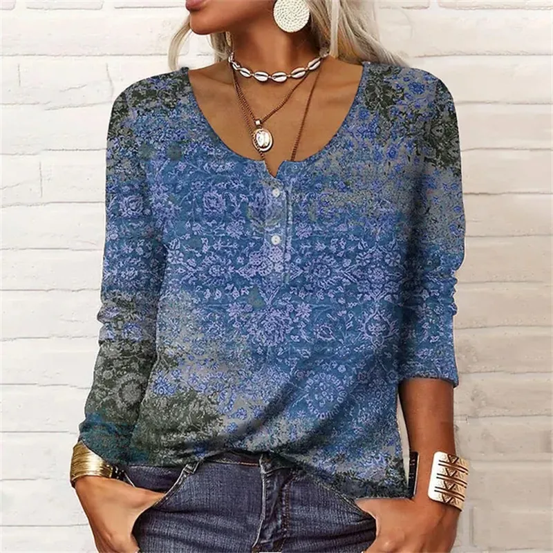 Vintage Print Long Sleeve Casual T-Shirt