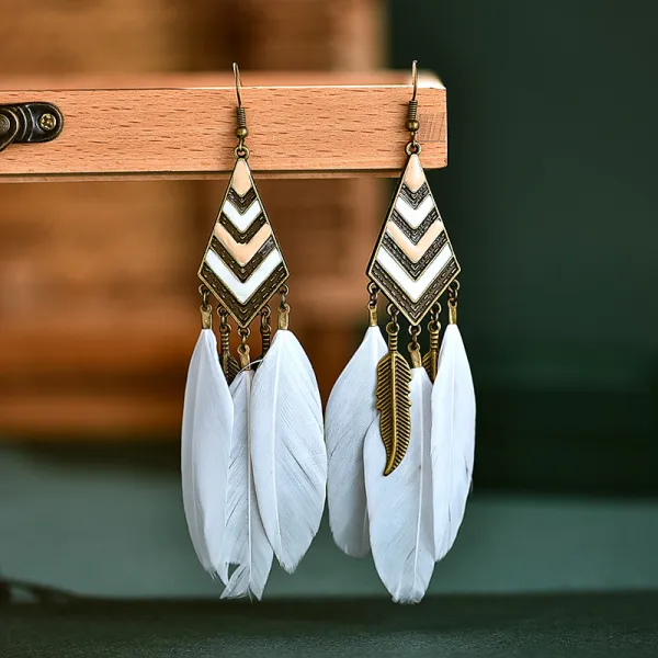 1Pair Feather Decor Dream Catcher Shaped Drop Earrings