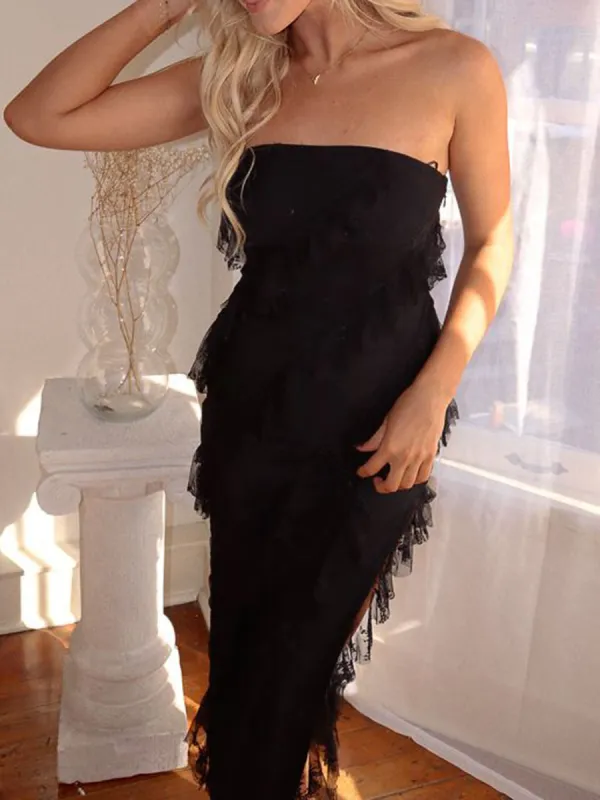 Sexy Black Ruffle Maxi Dress