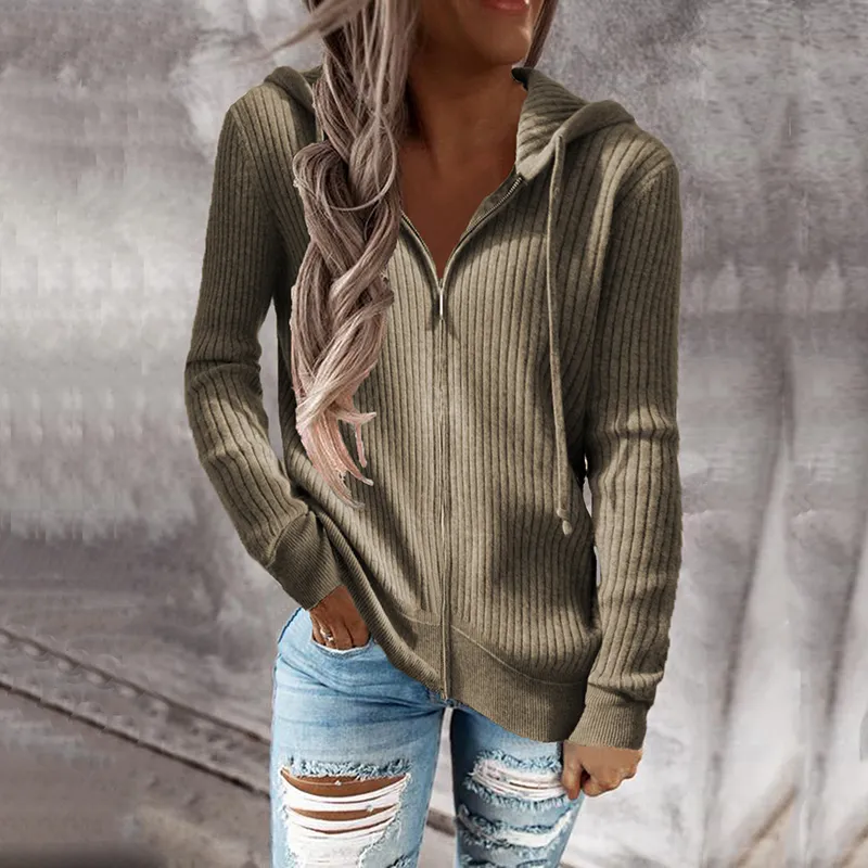 Simple Casual Long Sleeve Hooded Cardigan