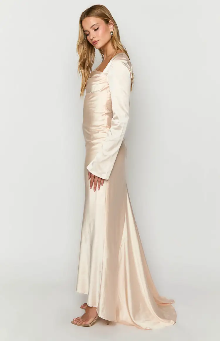 Addina Cream Long Sleeve Maxi Dress