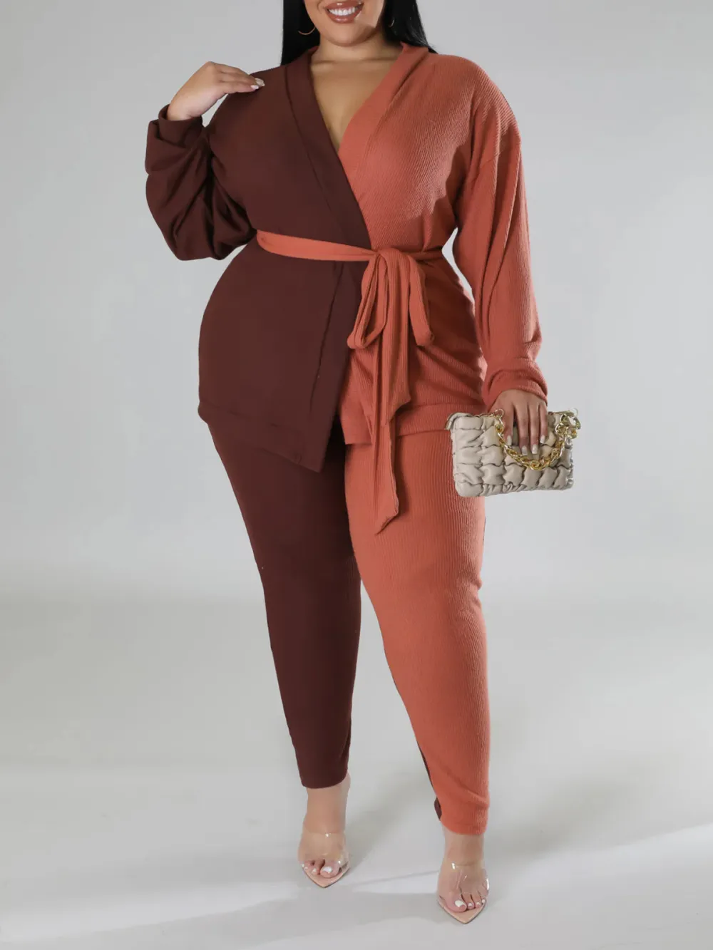 Women'S Casual Color Contrast Long Sleeve Pants Suit