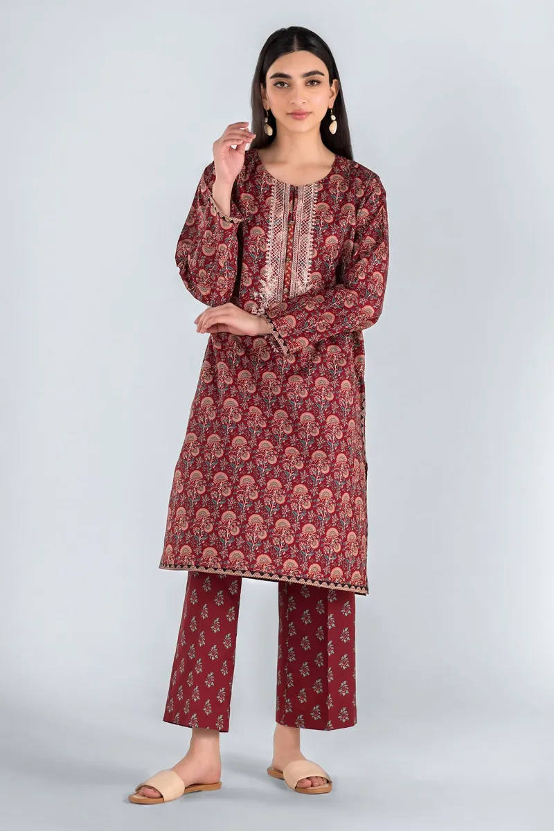 2 Piece Kurta | Embroidered & Pants | Claret