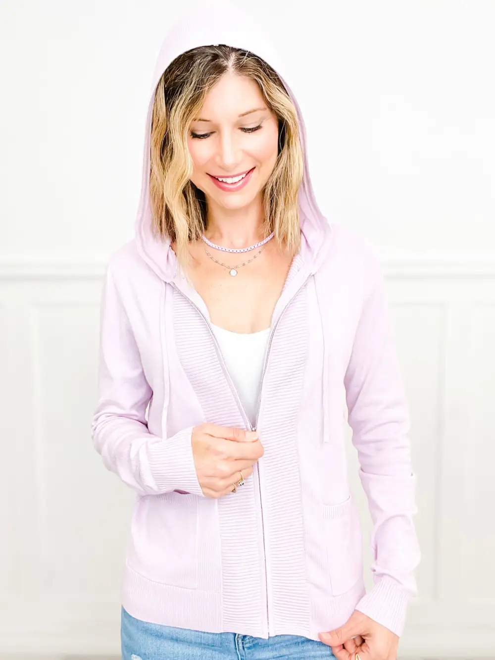 Long Sleeve Zip-Up Hooded Sweater Top