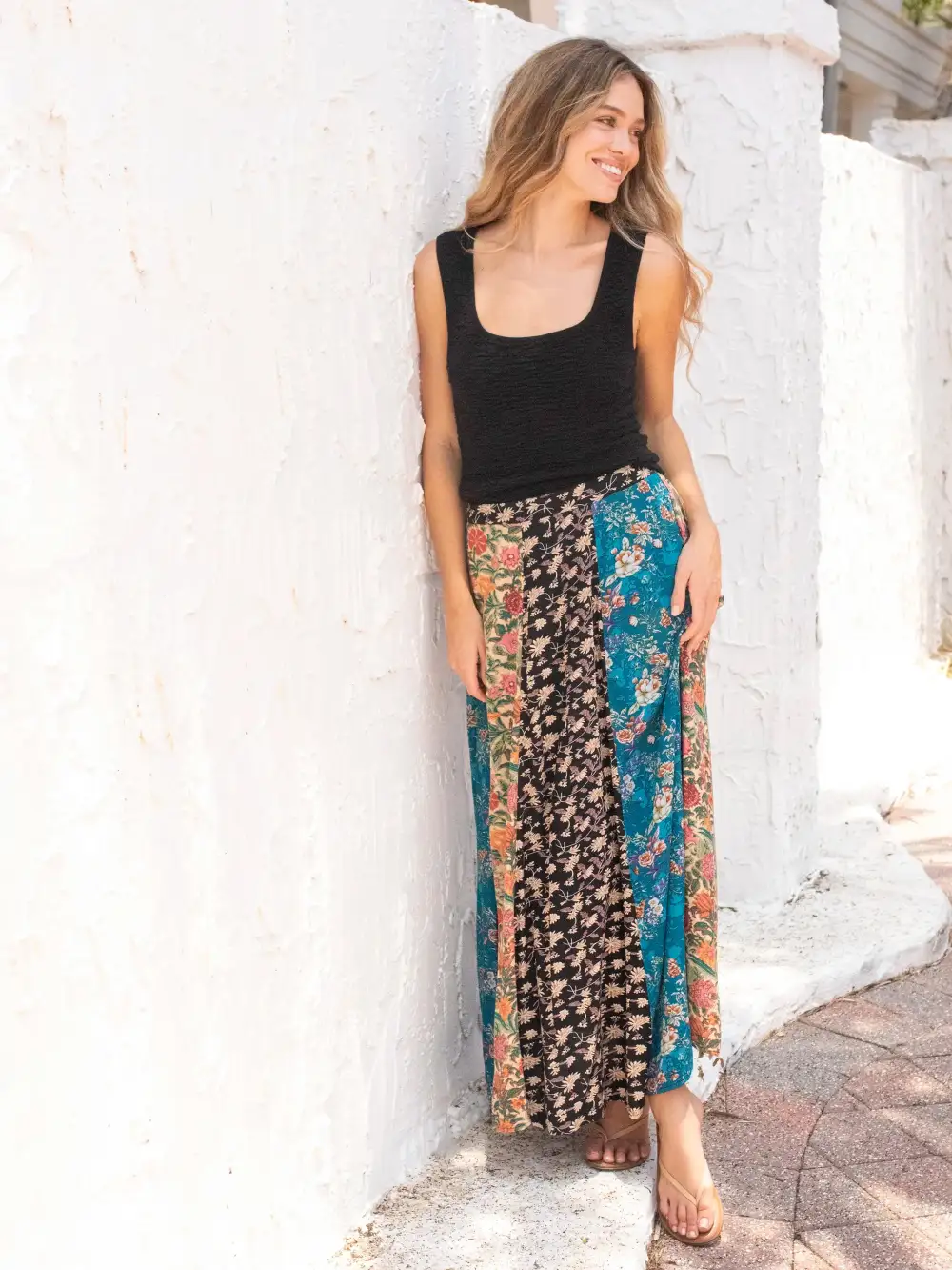 Valentina Maxi Skirt - Turquoise Mixed Print