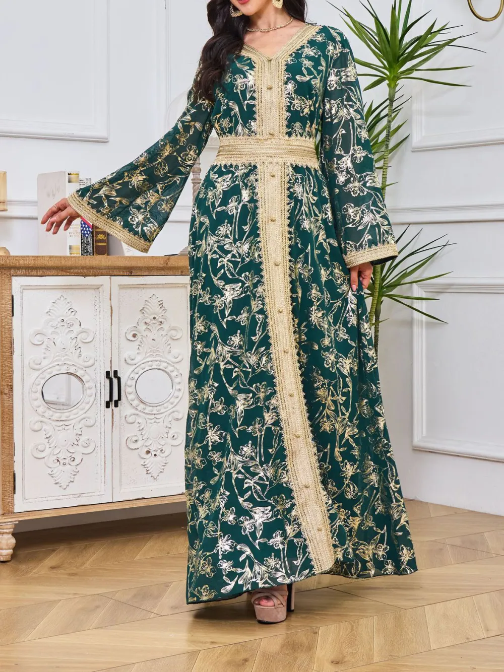 Floral bronzing fashion robe dress