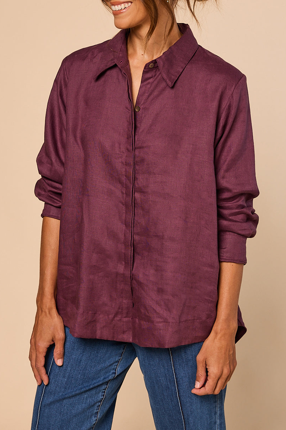 Oversized Linen Boyfriend Shirt In Plum