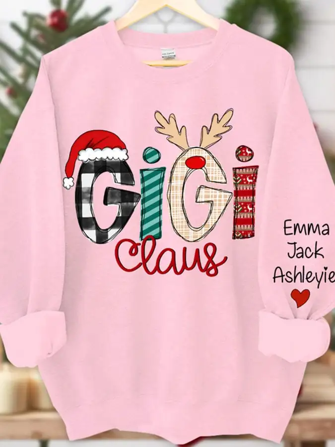 Women'S Casual Gigi Claus Printed Long Sleeve Sweatshirt